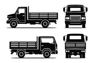 Pickup Truck Silhouette Collection for Transporting Goods in Black and White Style