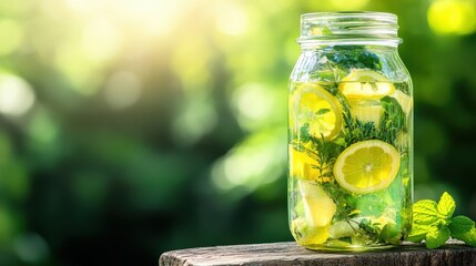 Refreshing Lemon Mint Infused Water in a Jar with Natural Light