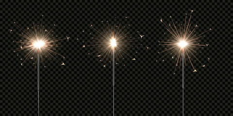 Vector set of sparklers. Colorful firecrackers, with sparks and bright light effect.