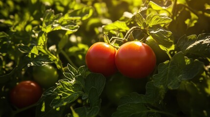 Ripe Red Tomatoes Ready for Harvest in Lush Green Garden