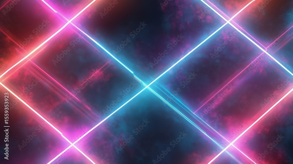 Poster vibrant neon lights creating dynamic patterns across a dark background in a modern digital art displ