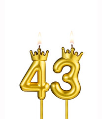 Golden candle with crown number 43 - White background