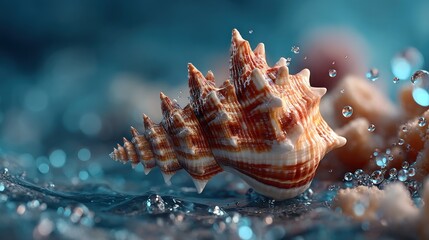 Obraz premium Aquatic Seashell in Motion with Water Droplets