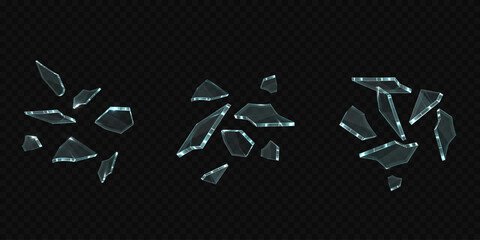 Vector set of flying glass shards. Explosion or collision effect. © sabelskaya