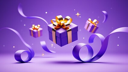Purple Gift Boxes With Ribbons Celebration Festive