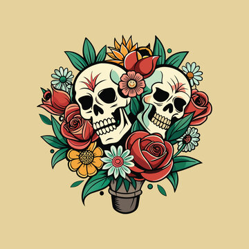 月乃カエル　Skull in the Flowers Skull With Flowers