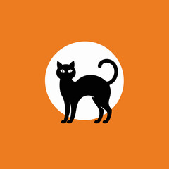 Simple Black Cat Circle Icon