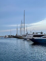 Fototapeta premium A marina with yachts in Valencia at night.