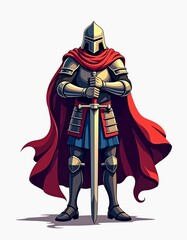 illustration of a knight in armor isolated on white background. Generate AI