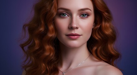 Obraz premium Redhead Woman Portrait with Green Eyes and Necklace