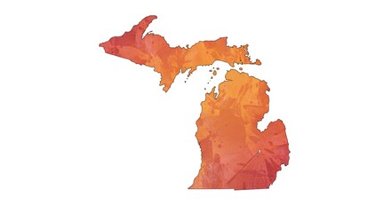 Michigan State Map Watercolor Orange