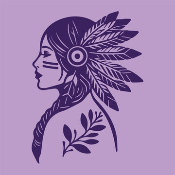 Illustration of a female American Indian in silhouette style