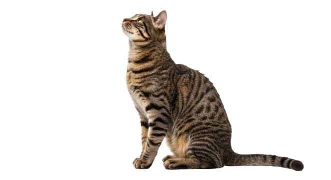 Tabby Cat Looking Upward Isolated on White.