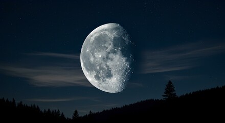 Moon over Dark Forest at Night