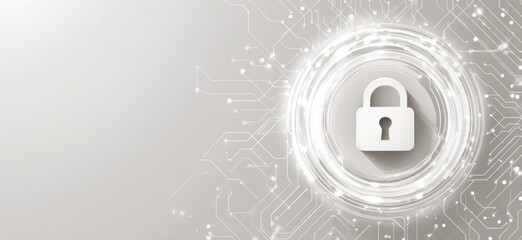 Cush and padlock icon on a digital technology background, a vector banner design with a copy space area for security, data protection, or cyber security concepts Generative AI