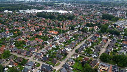 Aerial view of the old town of the city M&uuml;nster-Kinderhaus in Germany on an overcast day