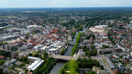 Naklejka premium Aerial view of the old town of the city Jever in Germany on an overcast day