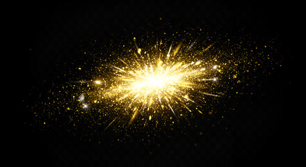 Golden cosmic explosion in deep space with shimmering particles and stardust