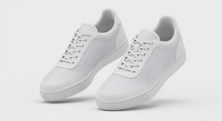 Floating White Sneakers Minimalist Product Shot with Textured Detail.
