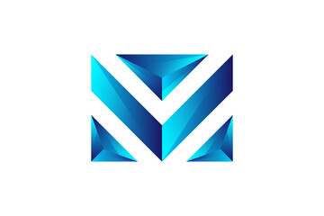 initial letter M envelope logo design glossy blue gradient