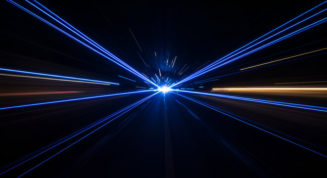 Futuristic speed motion with glowing lines on black background, abstract concept