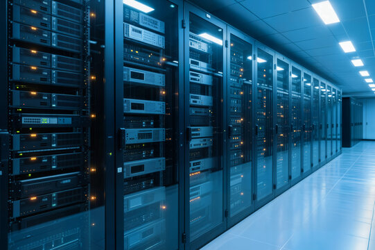 data center male it technician running maintenance programme datacenter concept controls operational server rack optimal functioning modern high tech telecommunications operational super computer