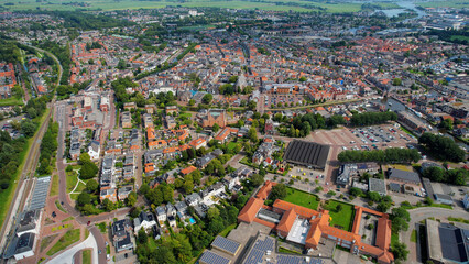 Aerial view of the old town of the city Sneek in the Netherlands on a sunny day in summer	
