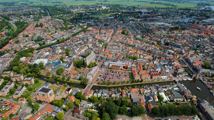 Obraz premium Aerial view of the old town of the city Sneek in the Netherlands on a sunny day in summer 