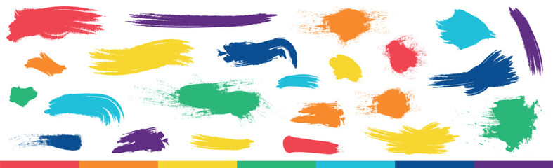 Realistic rainbow colored paint strokes on white background - Vector illustration