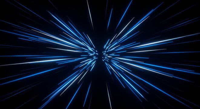 Futuristic light trails zooming through space, creating a sense of speed and motion