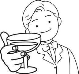 The man holding a wine glass, line art