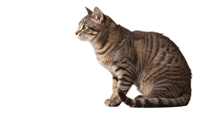 Tabby Cat Sitting and Looking Away.