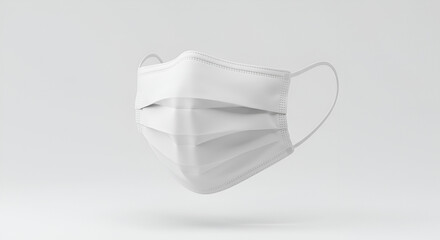 Minimalist White Surgical Mask Floating Against a Clean White Background.
