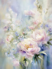 Floral oil painting capturing the essence of spring with soft colors and delicate blossoms