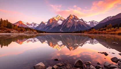 Obraz premium beautiful calm water reflection of beautiful mountain ranges