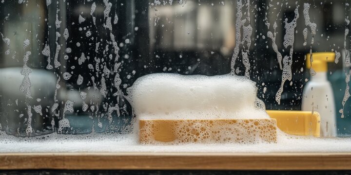 Beer foam on glass surface