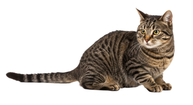 Tabby Cat Sitting Isolated on White Background 18.