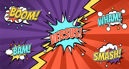 Comic cartoon versus in vibrant color background