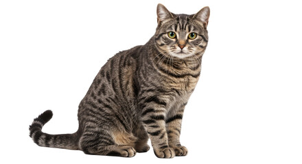 Tabby Cat Sitting Isolated on White Background 22.