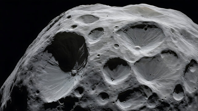 Asteroid surface, cratered and textured.
