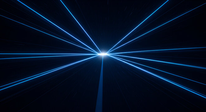 Futuristic blue light beams converging, creating an abstract and dynamic image - Powered by Adobe