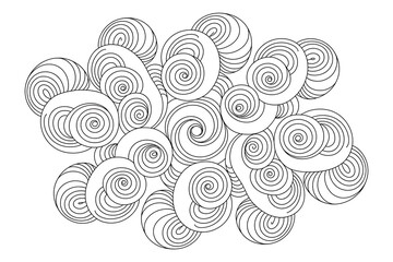 Abstract design of swirling, concentric circles.
