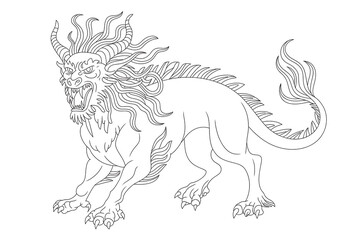 Powerful mythical lion-dragon, fierce and majestic.
