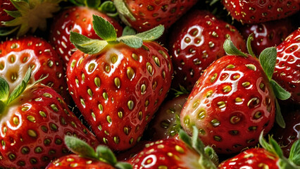 Bright red strawberries filling the frame. Juicy fruit texture perfect for food design.
