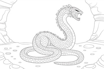Huge, angry serpent coiled in a cave.
