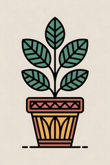 Simple plant in terracotta pot, stylized design.
