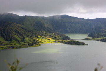 Landscape view on Twin Lakes Lagoon (Lagoa das Sete Cidades). Island of São Miguel, Azores Portugal