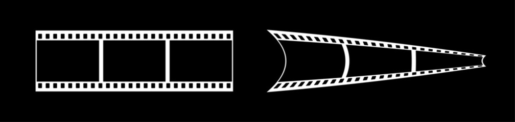 Abstract 3d 35mm film strip vector decoration with 3 frames on black background. White film reel symbol illustration to use for photography, television, cinema, photo frame.
