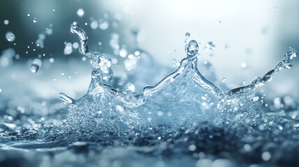 Close Up Water Splash with Droplets in Bright Blue Tones for Refreshment and Freshness