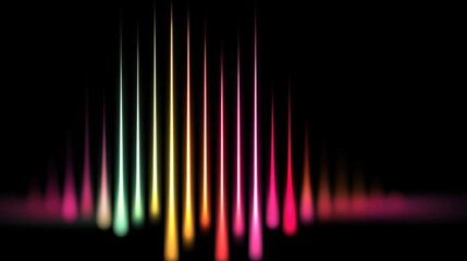 Vibrant, multicolored light beams form an abstract pattern against a black background, creating a dynamic and energetic visual effect.